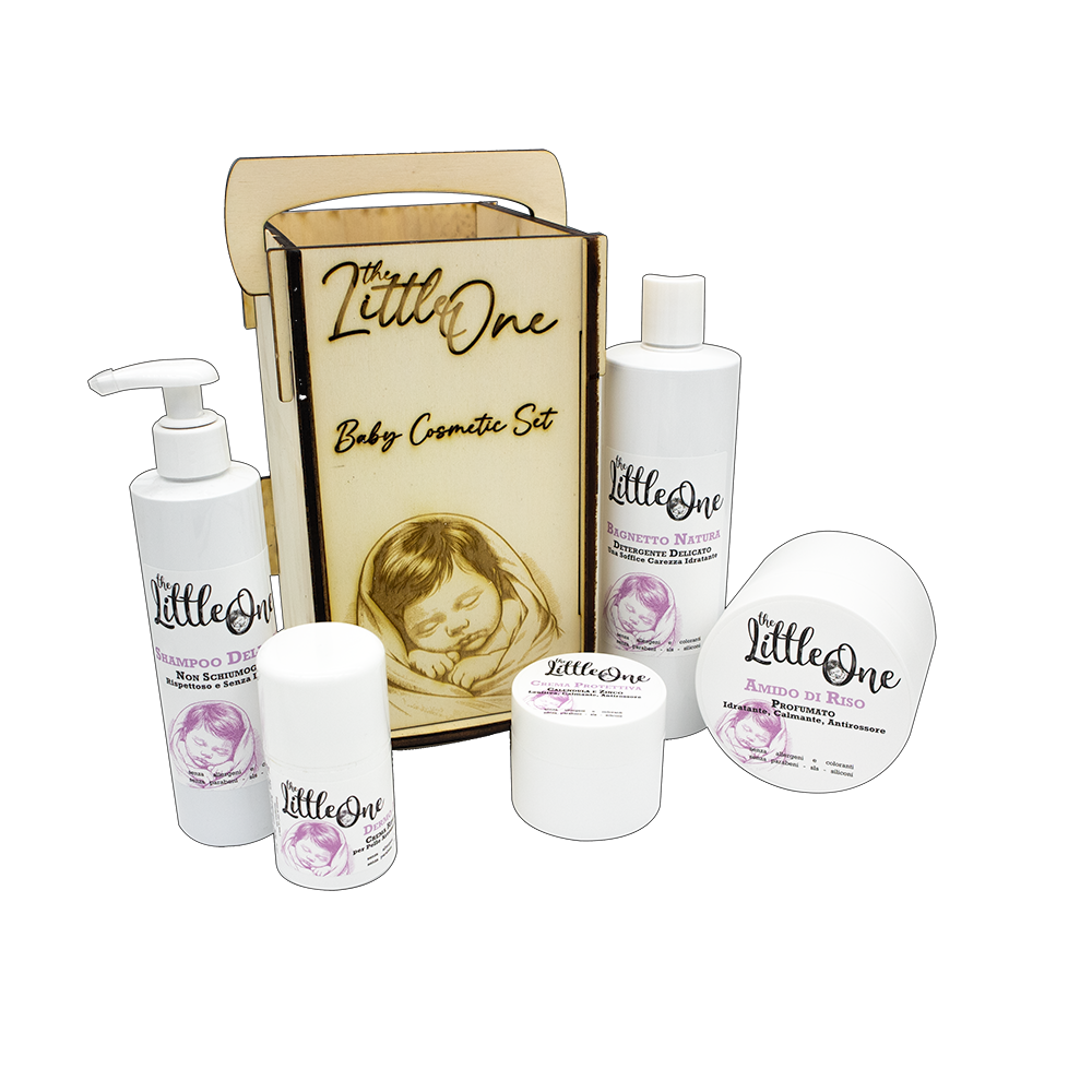 KIT BABY 5 PRODOTTI IN CONFEZIONE DI LEGNO