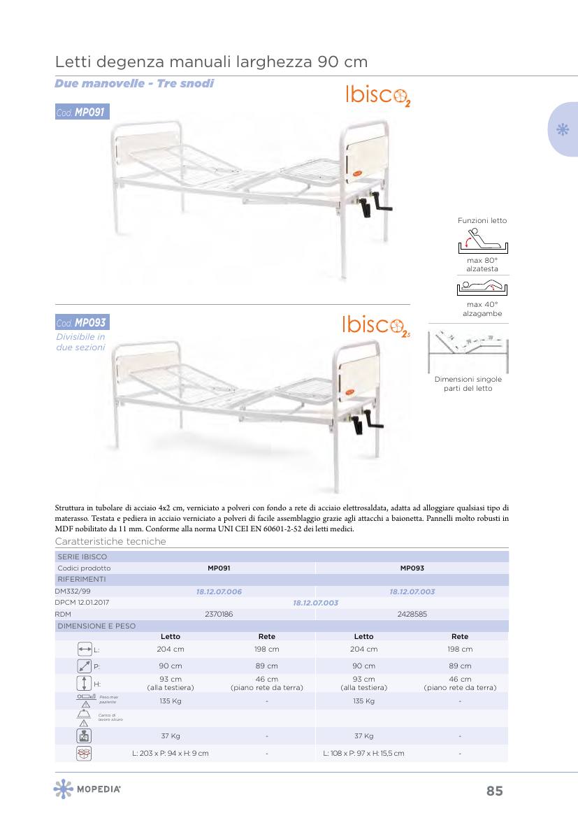 Moretti – LETTO DEGENZA 2 MANOVELLE -IBISCO- SMON.