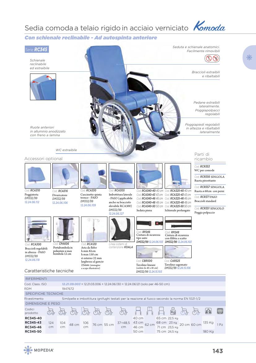 Moretti – SEDIA COMODA RECL.RUOTE GRANDI ANTE.50CM