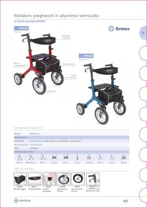 Moretti - ROLLATOR RUOTE PNEUMATICHE ROSSO ERMES